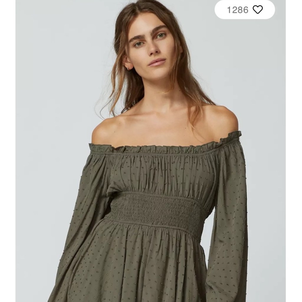 Urban Outfitters Clip Dot Smocked Long Sleeve Romper